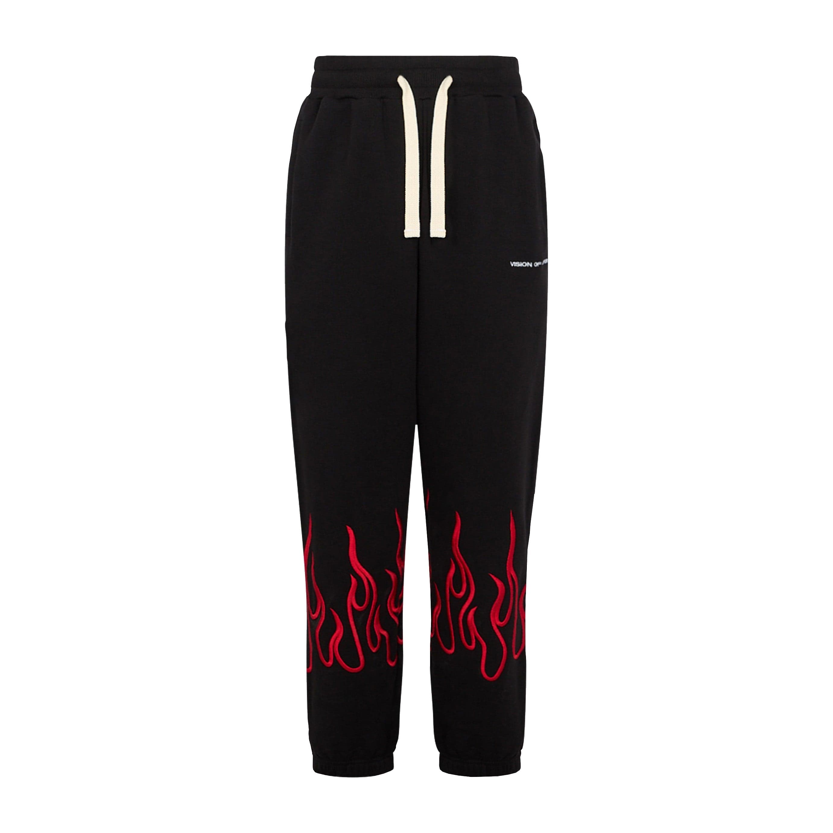 Pantalon De Survetement Leger Homme Pantalon Flammes Brodees Noir/rouge
